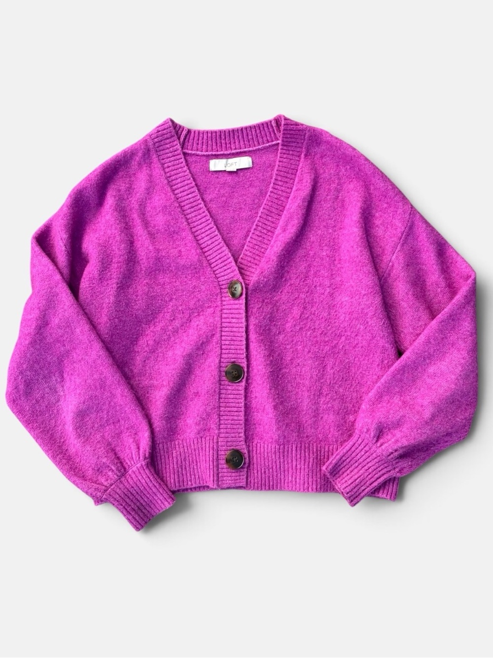 LOFT Cardigan Women’s S Pink Magenta V Neck Button Front Wool Blend